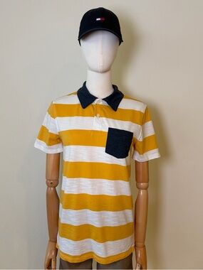 Cat & Jack Boys Striped Polo Shirt Size L (12/14) Yellow & White